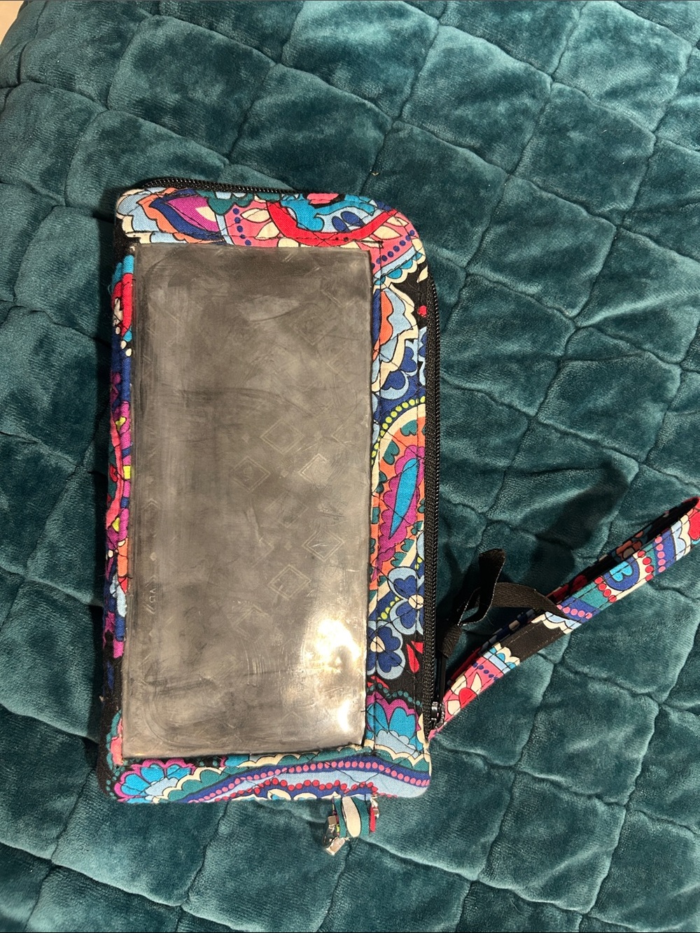 Vera Bradley Black Floral Paisley Wristlet with Pink Blue Purple Accents - Picture 2 of 3